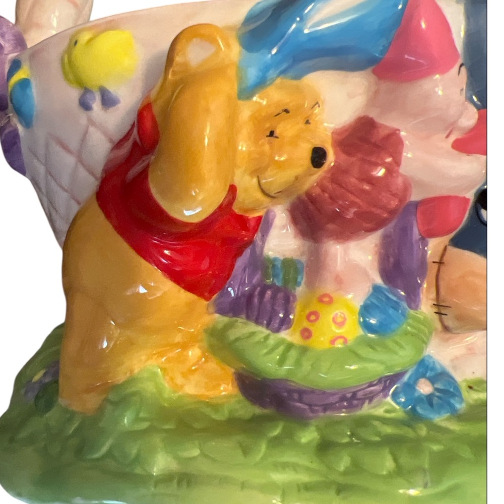 Disney Winnie the Pooh Easter Basket 2000 Ceramic FTD Piglet Eeyore Figurine - Picture 2 of 7